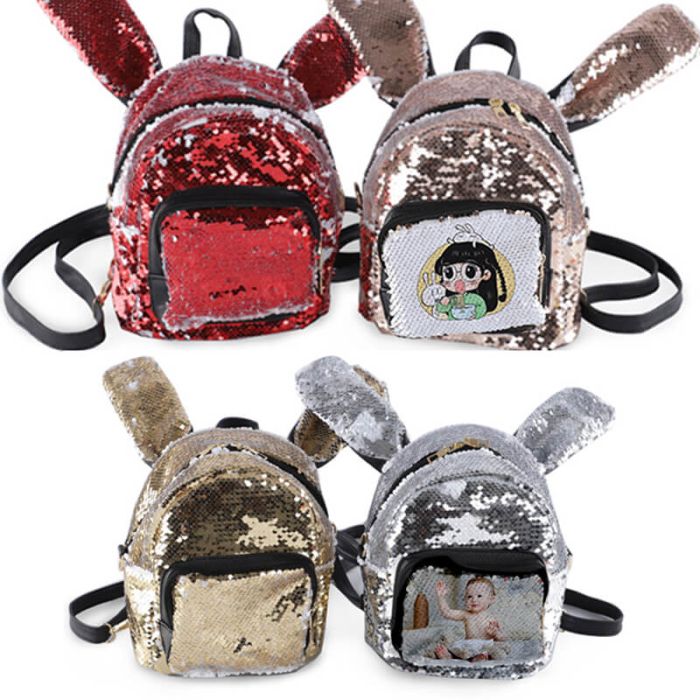 Custom Bunny Ears Sequin Micro Backpack With Photos, Design, Texts, etc.