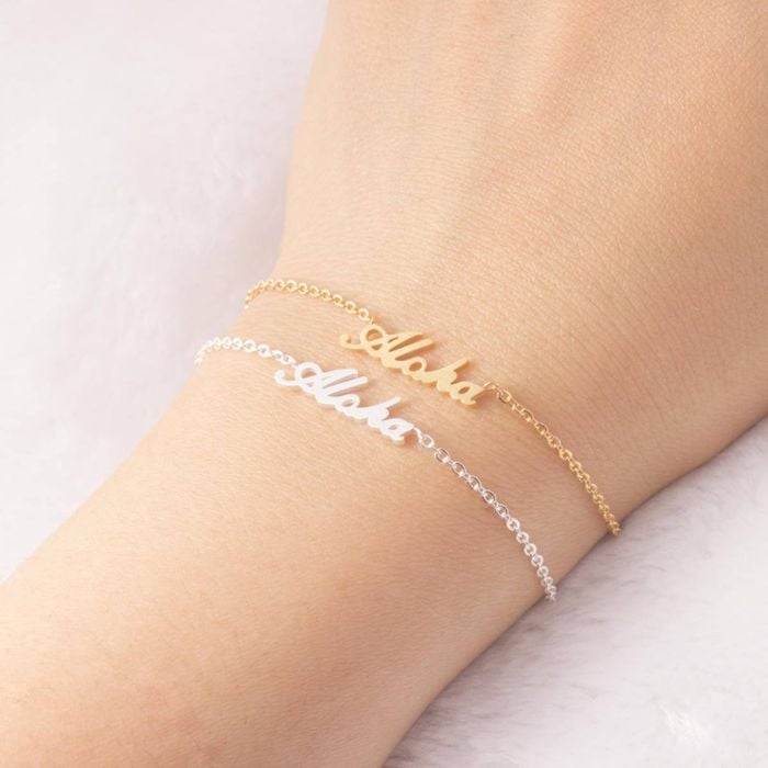 Pulsera con nombre chapada en oro / oro blanco / oro rosa personalizado con nombre, iniciales y letra - My Design List - Español - 1