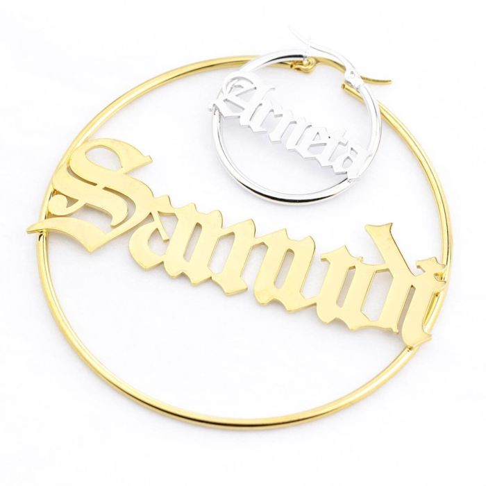 Pendientes con nombre chapados en oro / oro blanco / oro rosa personalizado con nombre, iniciales y letra - My Design List - Español - 1