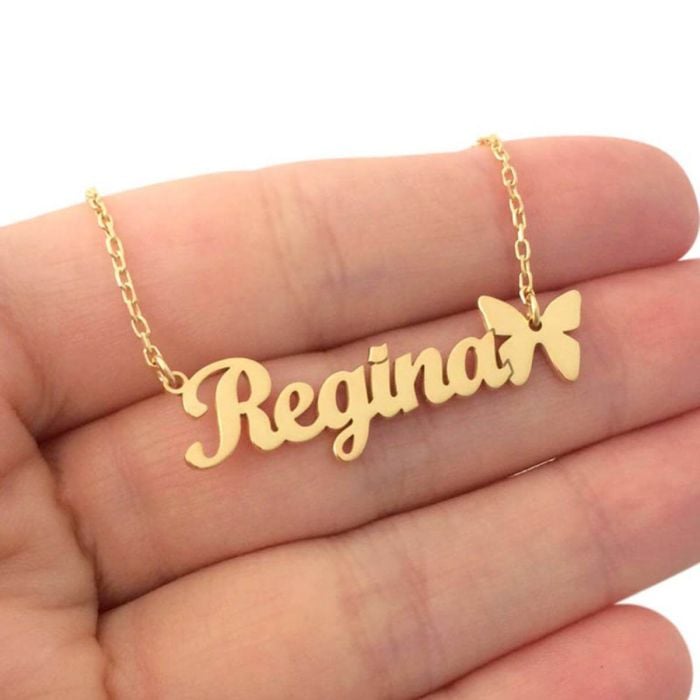 Collar con nombre chapado en oro / oro blanco / oro rosa con linda mariposa personalizado con nombre, iniciales y letra - My Design List - Español - 1