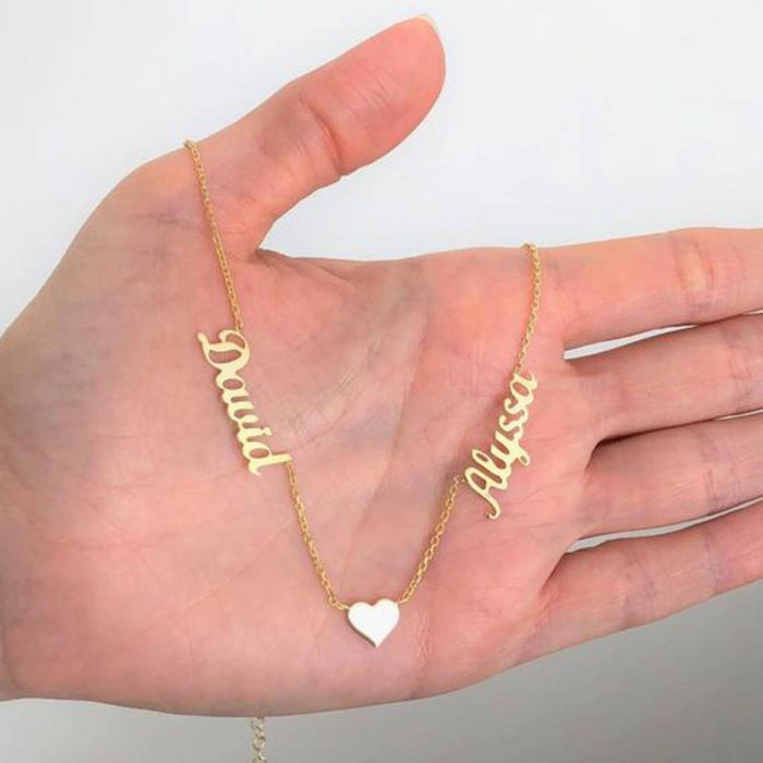 Collar de corazón con nombre chapado en oro / oro blanco / oro rosa personalizado con nombre, iniciales y letra - My Design List - Español - 1