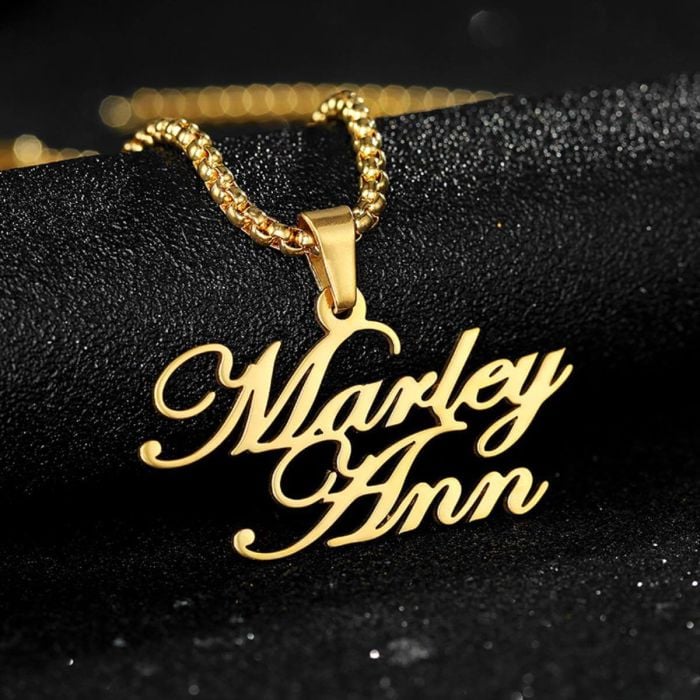 Collar Chapado En Oro / Plata / Oro Rosa Con 2 Nombres personalizado con nombre, letra y iniciales - My Design List - Español - 1