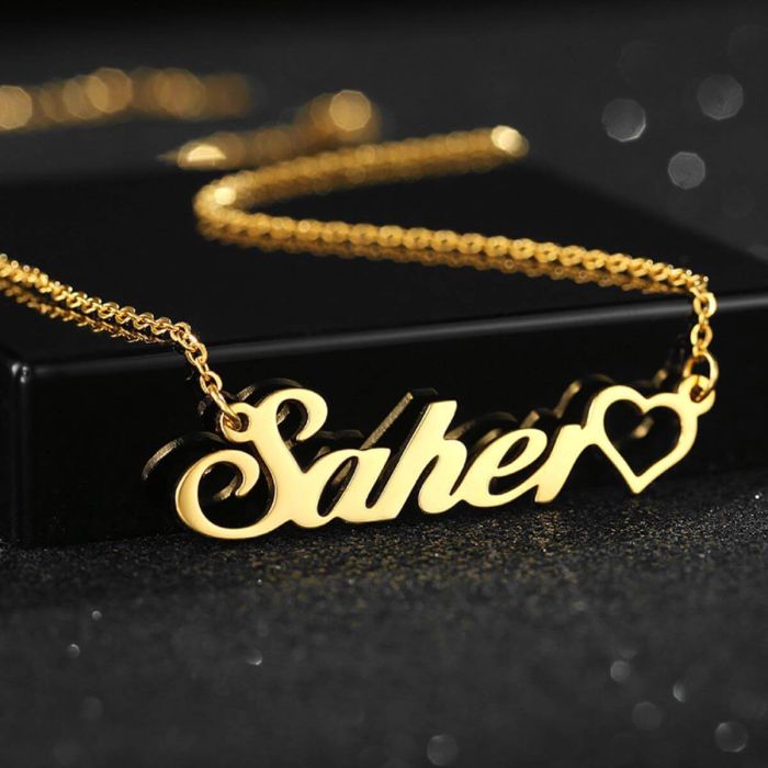 Collar de corazón chapado en oro / plata / oro rosa con nombre personalizado con nombre, iniciales y letra - My Design List - Español - 1