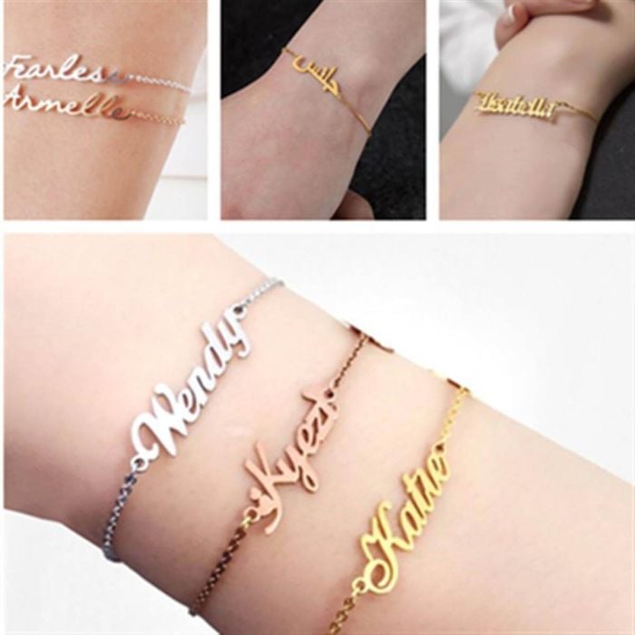 Pulsera con nombre chapada en oro / oro blanco / oro rosa personalizado con nombre, iniciales y letra - My Design List - Español - 1