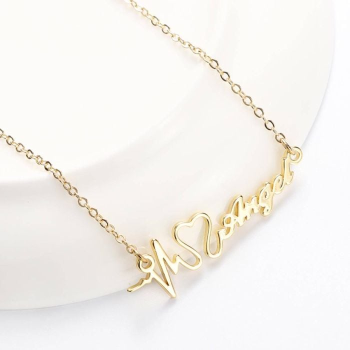 Personalisierte Silber / Rose Gold / vergoldete Krankenschwester Krankenpflege EKG Namenskette mit Buchstaben, Initialen und Namen - My Design List - Deutsch - 1