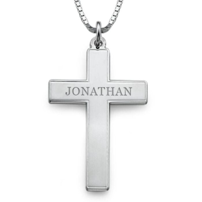 Collar de Barra Cruzada Grabada en Plata de Ley 925 personalizado con nombre, letra y iniciales - My Design List - Español - 1