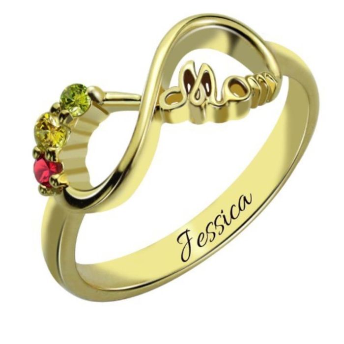 Anillo grabado con piedra natal de plata esterlina 925 Infinity Name Necklaces personalizado con nombre, iniciales y letra - My Design List - Español - 1