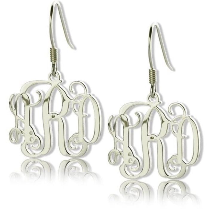 Pendientes de plata de ley 925 con monograma 3 iniciales para niñas personalizado con nombre, letra y iniciales - My Design List - Español - 1