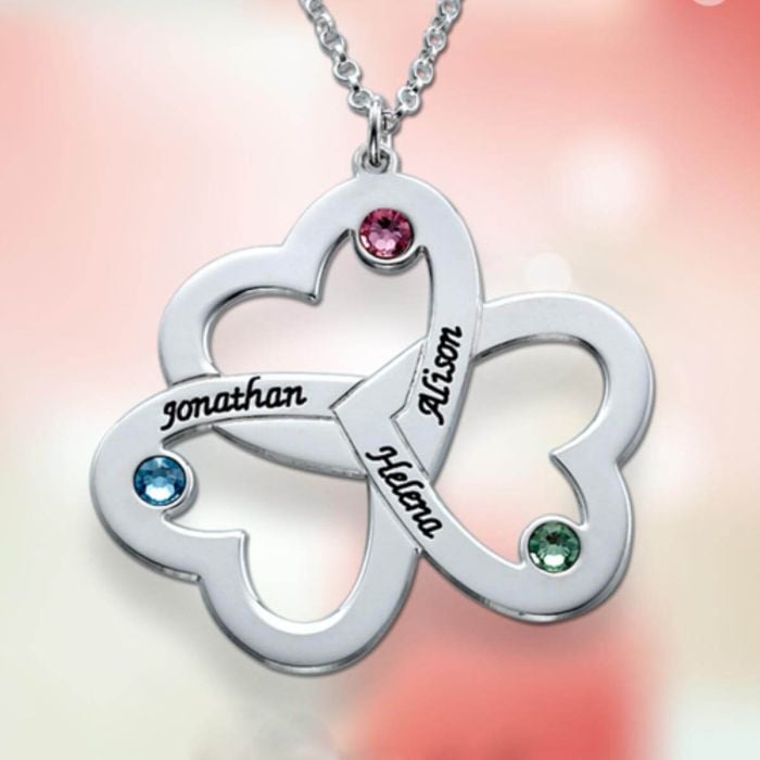 Personalisierte Sterling Silber 925 / Kupfer Familienhalskette mit Herzgravur und Geburtsstein mit Buchstaben, Initialen und Namen - My Design List - Deutsch - 1
