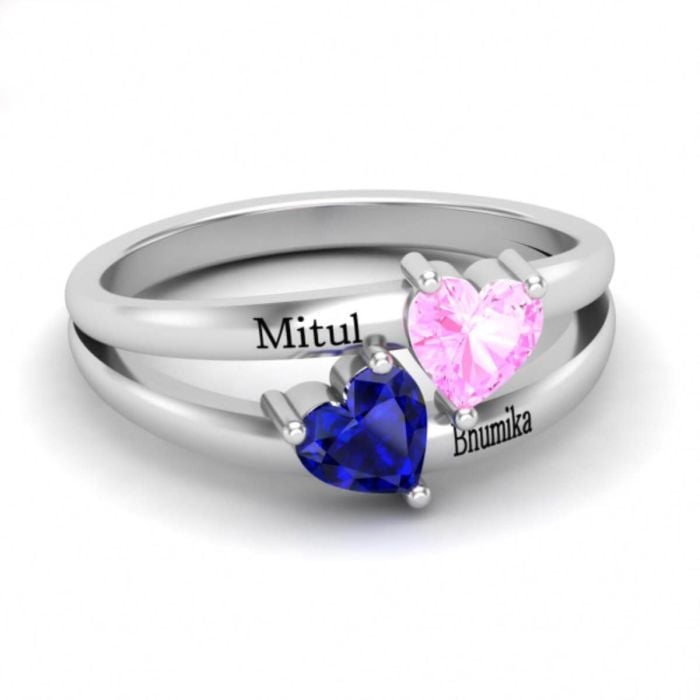 Anillo de Plata de Ley 925 Grabado con 2 Piedras de Nacimiento personalizado con nombre, letra y iniciales - My Design List - Español - 1