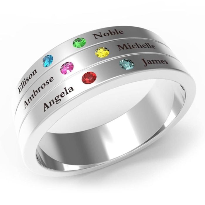 Personalisierte Gravierter Familienring aus Sterlingsilber 925 mit 6 Geburtssteinen mit Namen, Initialen und Buchstaben - My Design List - Deutsch - 1 Personalisierte Gravierter Familienring aus Sterlingsilber 925 mit 6 Geburtssteinen mit Namen, Initialen und Buchstaben - My Design List - Deutsch - 1