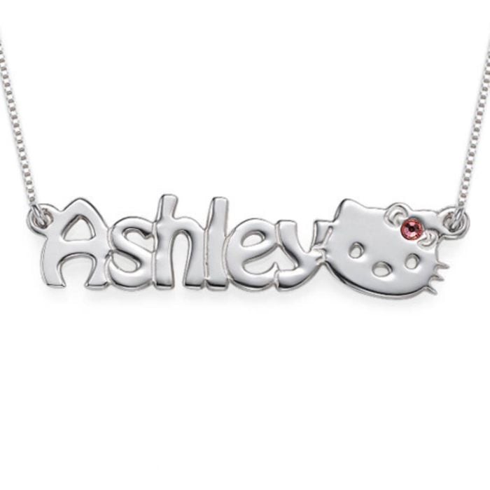 Collar con nombre de plata esterlina 925 / cobre con piedra de nacimiento personalizado con nombre, letra y iniciales - My Design List - Español - 1