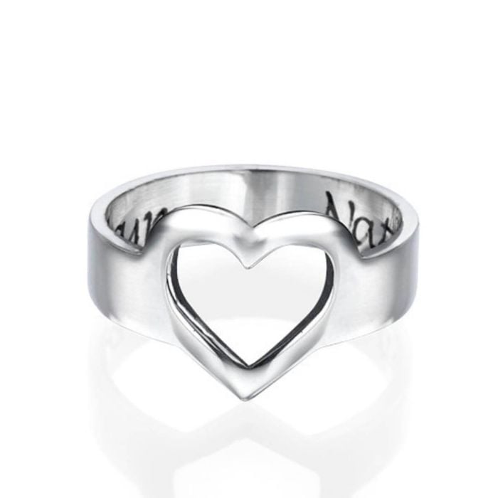 Anillo de Plata de Ley 925 con Corazón Grabado personalizado con nombre, letra y iniciales - My Design List - Español - 1