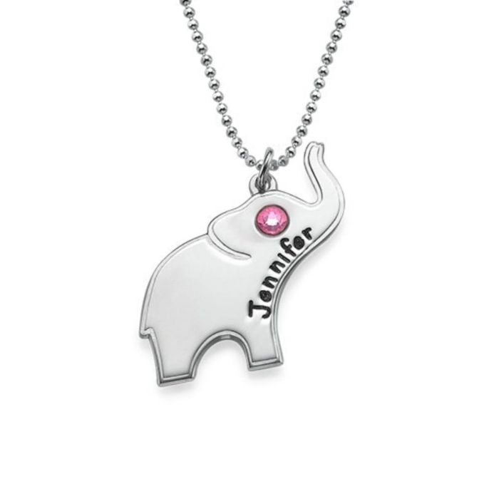 Collar de Elefante Grabado en Plata de Ley 925 / Cobre con Piedra de Nacimiento personalizado con nombre, iniciales y letra - My Design List - Español - 1