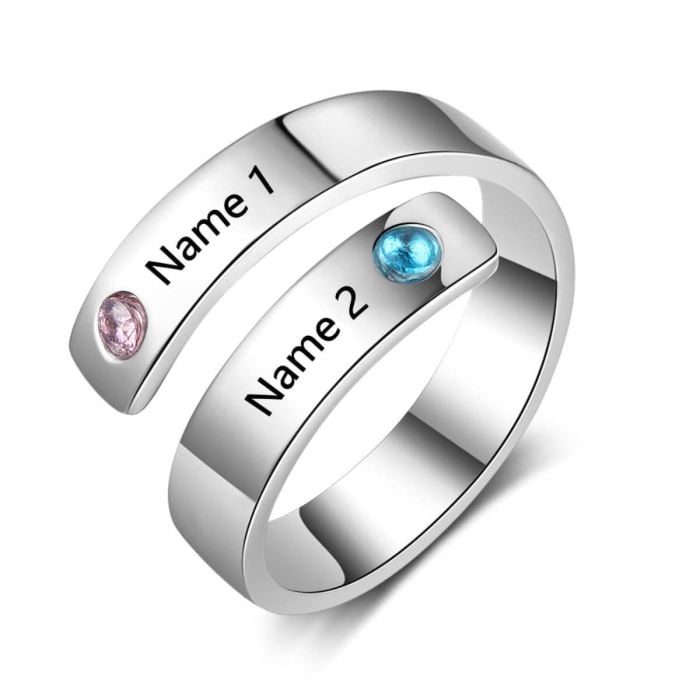 Personalisierte Roségold / Silber / vergoldeter gravierter Ring mit Geburtsstein mit Buchstaben, Initialen und Namen - My Design List - Deutsch - 1 Personalisierte Roségold / Silber / vergoldeter gravierter Ring mit Geburtsstein mit Buchstaben, Initialen und Namen - My Design List - Deutsch - 1