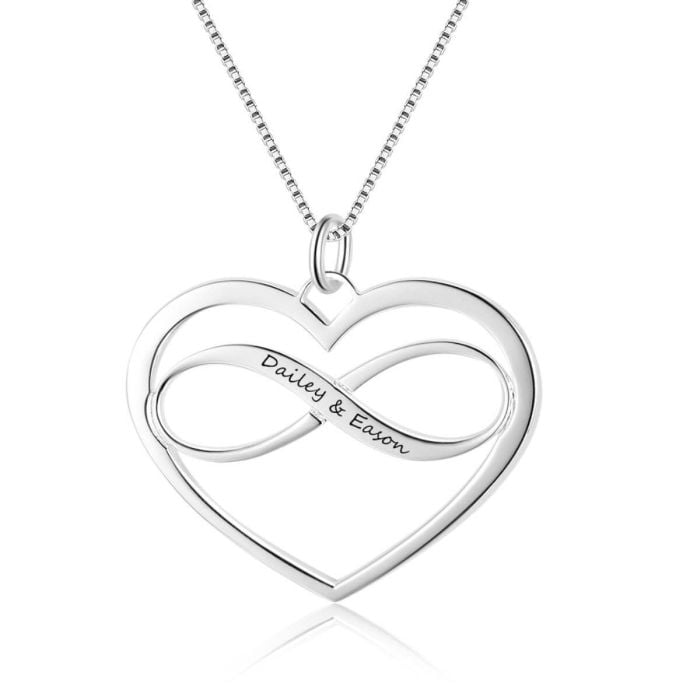 Collar infinito de corazón grabado chapado en oro / oro rosa / plata personalizado con nombre, iniciales y letra - My Design List - Español - 1