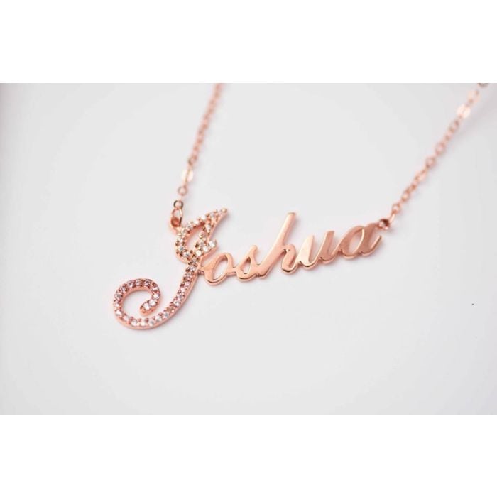 Personalisierte Sterling Silber 925 / Kupfer Namenskette mit Diamant mit Buchstaben, Initialen und Namen - My Design List - Deutsch - 1