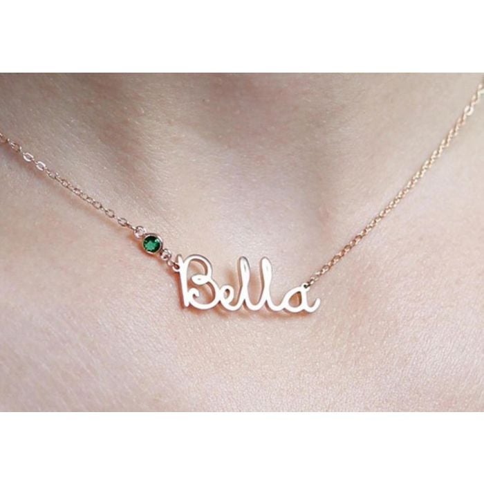 Collar con nombre chapado en oro blanco / oro / oro rosa con piedra de nacimiento personalizado con nombre, iniciales y letra - My Design List - Español - 1