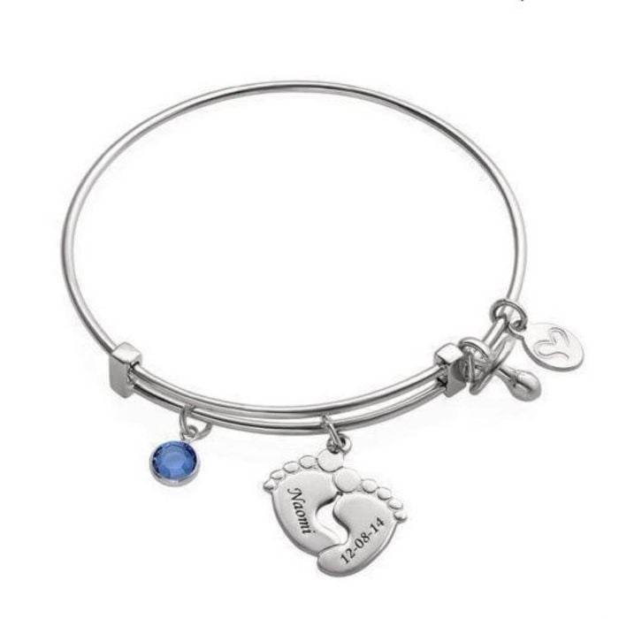 Personalisierte Graviertes Armband aus Gold / Roségold / Weißgold mit Geburtsstein mit Namen, Initialen und Buchstaben - My Design List - Deutsch - 1