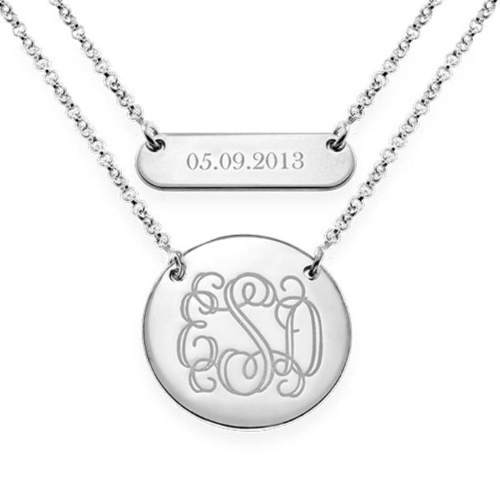 Personalisierte Sterling Silber 925 / Kupfer Gravierte Bar Disc Halskette mit Namen, Initialen und Buchstaben - My Design List - Deutsch - 1