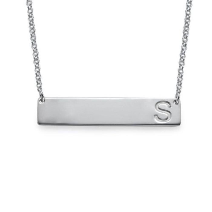 Personalisierte Kupfer / Sterling Silber 925 Gravierte Halskette mit horizontaler Stangenkette mit Buchstaben, Initialen und Namen - My Design List - Deutsch - 1
