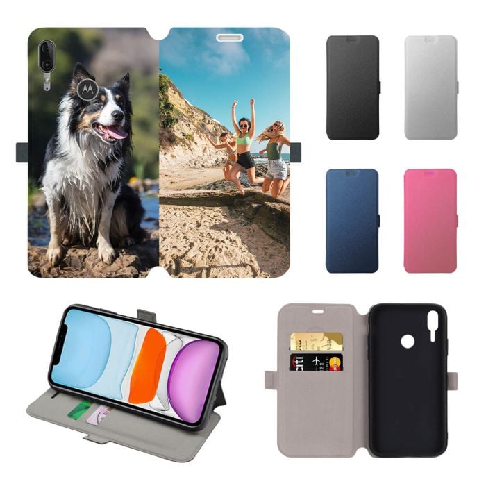 Customized Motorola Moto E6 Plus Leather Full Print Flip Wallet Phone Case  with Your Own Photos, Texts, Design,
