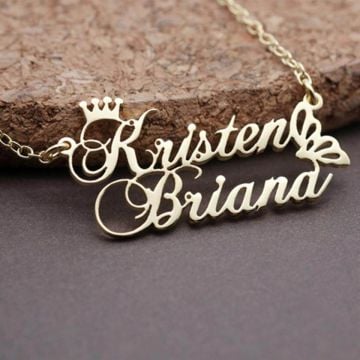 Collar con nombre chapado en oro / oro blanco / oro rosa con 2 nombres personalizado con nombre, iniciales y letra