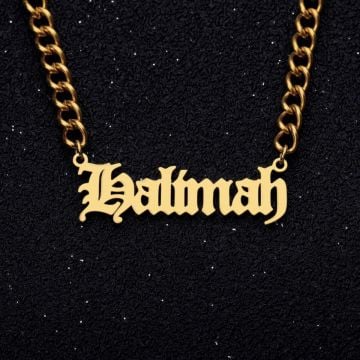 Collar con nombre en inglés antiguo chapado en oro / oro blanco / oro rosa personalizado con nombre, iniciales y letra