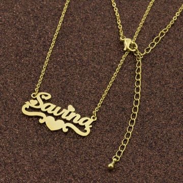 Collar de corazón chapado en oro / oro blanco / oro rosa con nombre personalizado, letra e iniciales