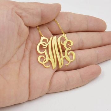 Collar con inicial de monograma chapado en oro / oro blanco / oro rosa, personalizado con nombre, letra e iniciales