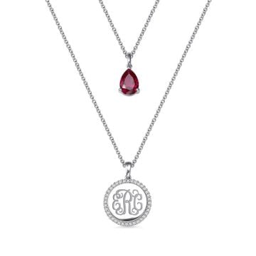 Collar de plata de ley 925 con inicial de monograma y piedra natal personalizado con nombre, letra y iniciales