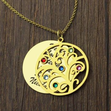 Collar familiar de plata esterlina 925 con piedra de nacimiento personalizada con nombre, iniciales y letra