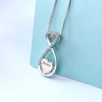 Collar de plata esterlina 925 con nombre infinito grabado en forma de corazón personalizado con nombre, letra y iniciales