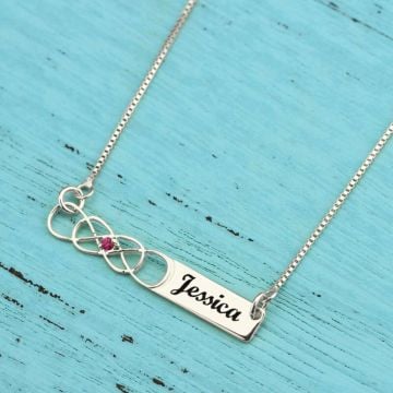 Collar de Plata de Ley 925 Corazón Infinito Grabado Personalizado con Nombre, Iniciales y Letra