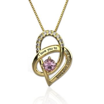 Collar del día de la madre de plata de ley 925 con corazón grabado y piedra de nacimiento personalizada con nombre, iniciales y letra