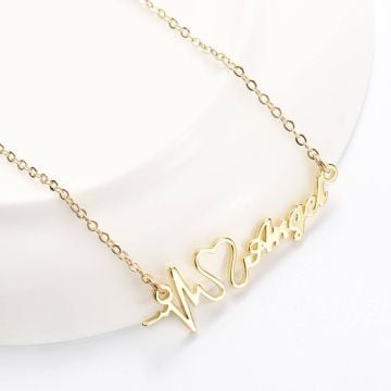Collar con nombre de ECG de enfermera de enfermería chapado en plata / oro rosa / chapado en oro personalizado con nombre, letra e iniciales