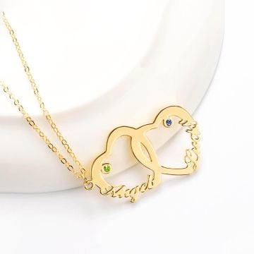 Collar de corazón familiar chapado en oro rosa / plata / oro con piedra de nacimiento personalizada con nombre, letra y iniciales