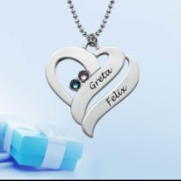 Cobre / Plata esterlina 925 Collar familiar con corazón grabado y piedra de nacimiento personalizada con nombre, iniciales y letra