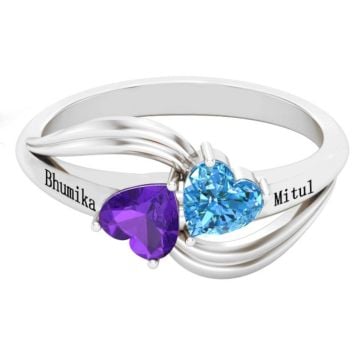 Anillo grabado de plata de ley 925 con piedra de nacimiento personalizado con nombre, letra y iniciales