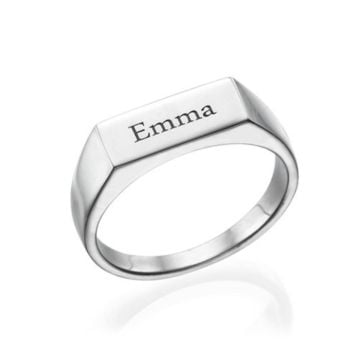 Anillo de boda de promesa grabado de plata de ley 925 personalizado con nombre, letra y iniciales