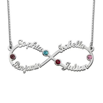 Cobre / Plata esterlina 925 Collar de nombre infinito con piedra de nacimiento personalizada con nombre, letra y iniciales