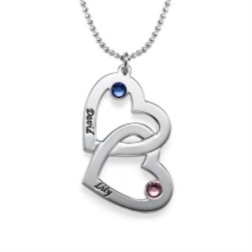 Collar de Plata de Ley 925 / Pulseras Familiares de Cobre, Collar de Corazón Grabado con Piedra de Nacimiento personalizado con nombre, letra e iniciales