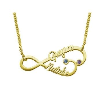 Personalisierte Sterling-Silber-925-/Kupfer-Name-Infinity-Halskette mit Geburtsstein, Buchstaben, Initialen und Namen