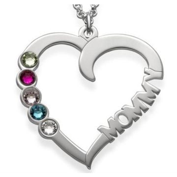 Collar con nombre de corazón de plata esterlina 925 con piedra de nacimiento personalizado con nombre, letra y iniciales