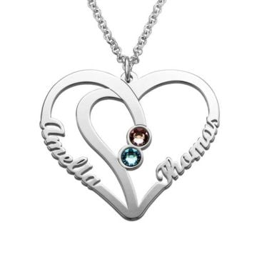 Collar de corazón de plata esterlina 925 con piedra de nacimiento personalizada con nombre, letra y iniciales