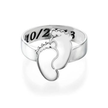 Anillo De Plata De Ley 925 Grabado Con Huella Personalizado Con Nombre, Iniciales Y Letra