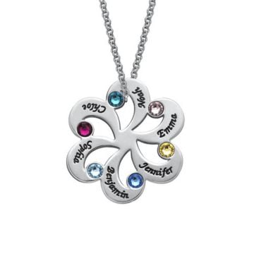 Collar familiar grabado en plata de ley 925 con piedras de nacimiento personalizado con nombre, iniciales y letra