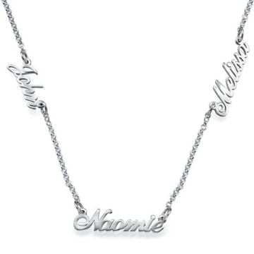 Collar con nombre de plata de ley 925/cobre con 3 nombres, personalizado con nombre, iniciales y letra