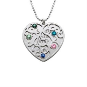 Collar de corazón grabado de plata de ley 925 con piedra de nacimiento personalizado con nombre, letra y iniciales