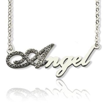 Collar con nombre de diamantes de plata esterlina 925 personalizado con nombre, iniciales y letra
